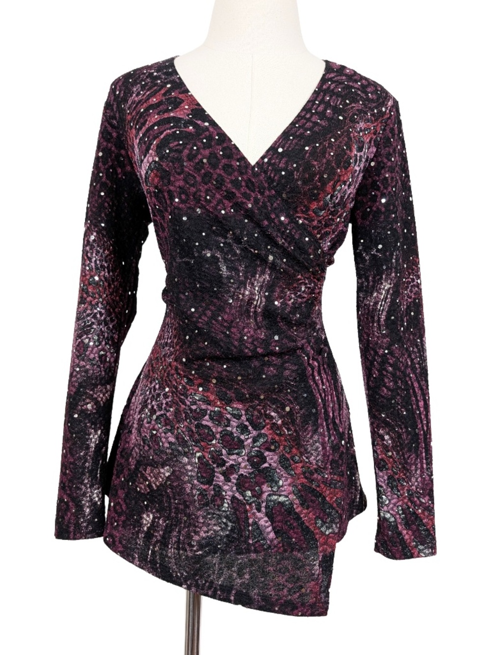 Y2K Asymmetrical Top Sparkly V-Neck Purple Size Medium Semi-Formal